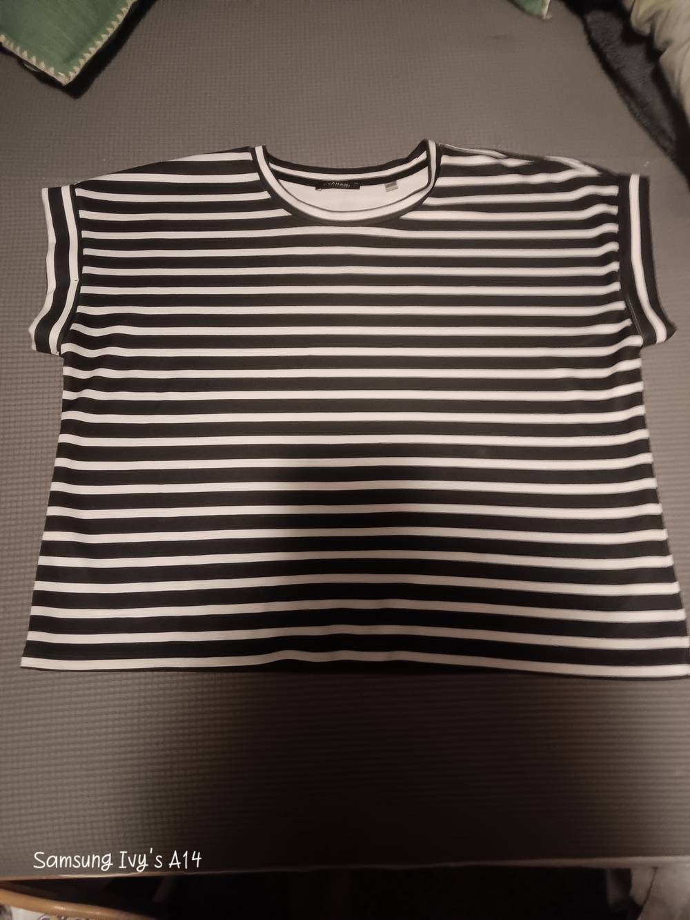 T Tahari Black and White Striped Short Sleeve Tee